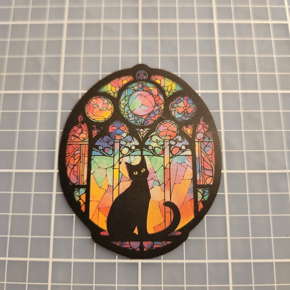 10/$10 Sticker Stained Glass Black Cat Theme Wicca Witchy